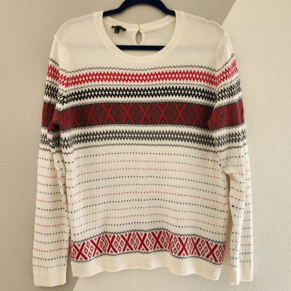 Talbots Criss-Cross Fair Isle Sweater Cotton Cashmere L